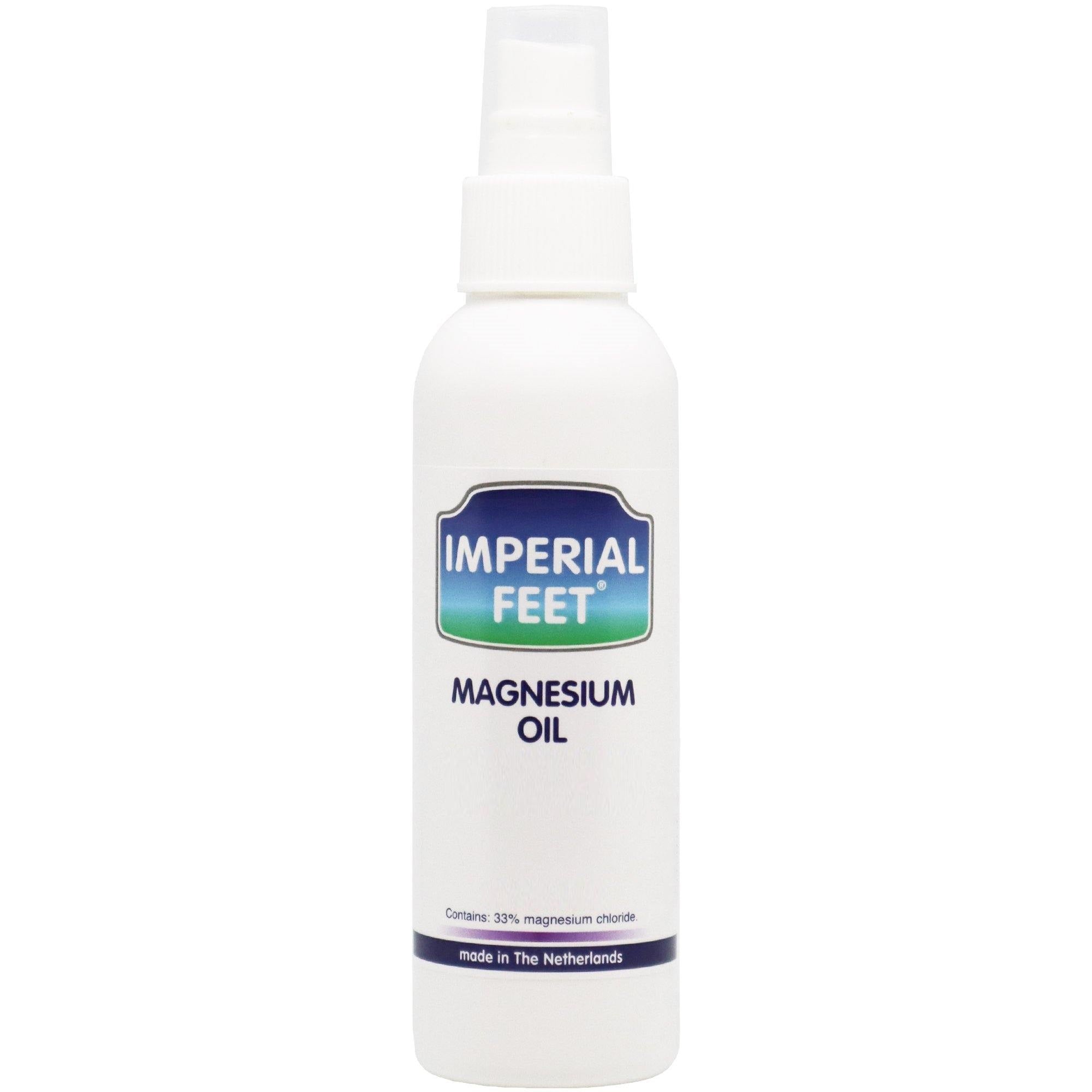 Imperial Feet Magnesium Oil – natural spray with 33% magnesium chloride for muscle relaxation and relief of tired feet, made in the Netherlands.